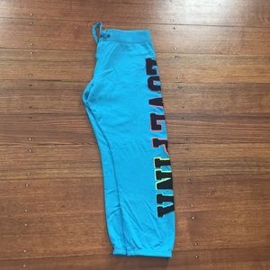 Blue Cropped Sweatpants-Love Pink